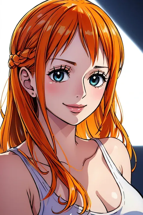 (((masterpiece))), (((best quality))), ((ultra-detailed)), (highly detailed CG illustration), Nami, (nsfw:1.2), (masterpiece:1.5), Detailed Photo, Smiling, Sexy, (Best Quality: 1.4), (1girl), Beautiful Face, (Orange Hair, long Hair: 1.3), Beautiful Hairsty...