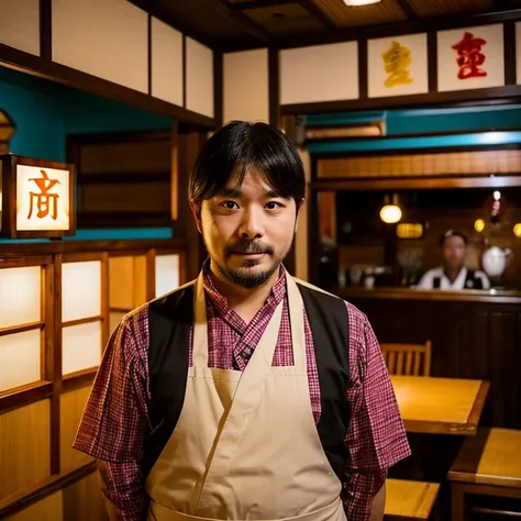 I am a 35 year old man, married with 2 children.。I run a Japanese izakaya restaurant.。I want you to make an image like the general.。