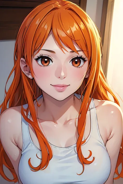 (((masterpiece))), (((best quality))), ((ultra-detailed)), (highly detailed CG illustration), Nami, (nsfw:1.2), (masterpiece:1.5), Detailed Photo, Smiling, Sexy, (Best Quality: 1.4), (1girl), Beautiful Face, (Orange Hair, long Hair: 1.3), Beautiful Hairsty...