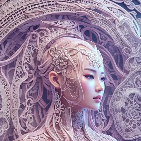 Character sheet, ultra-detailed complex 3d rendering with porcelain profile of Vietnamese character, maximalist beautiful studio soft light, rim lighting, vibrant details, lace, hyper-realistic, hand, facial muscles, electric wires, microchip, elegant, bea...