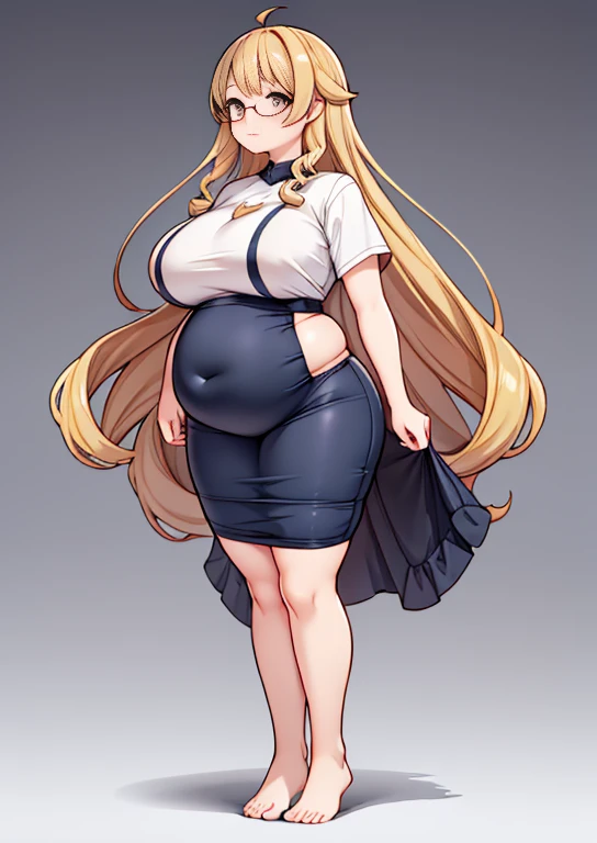 (masterpiece, best quality, highly detailed), 1girls, big belly, blurry background, huge belly, art by kipteitei, round belly, chubby, curvy, simple_background, gradient_background, belly grab, enormous belly, fat belly, thicc, bigger belly, really big bel...