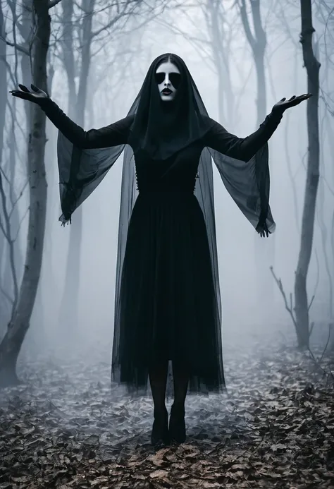 ... 







evil spirit horror black veil white eyes haze ritual movement of hands in the air to full height