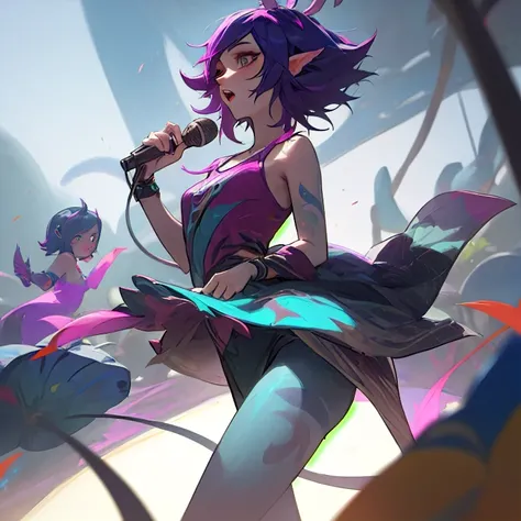 Neeko singing with a microphone