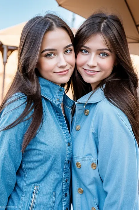 Professional photograph, best quality, 8K, hyper detailed, half body, A close up portrait of two gorgeous, beautiful, wonderful women, argentinian and russian females together posing for the camera, both women have super long hair, argentinian girl has dar...