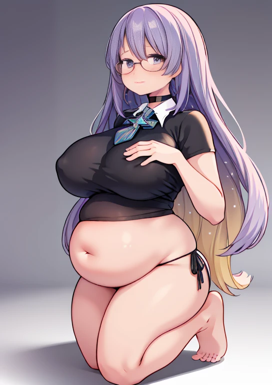 (masterpiece, best quality, highly detailed), 1girls, big belly, blurry background, huge belly, art by kipteitei, round belly, chubby, curvy, simple_background, gradient_background, belly grab, enormous belly, fat belly, thicc, bigger belly, really big bel...