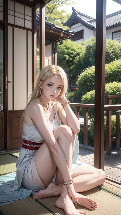 ((最high quality, 8K, masterpiece: 1.3, Ultra HD, high quality, 最high quality, High resolution, realism)) 、22 year old beautiful white woman、Hair color blonde、blue eyeedium hair、straight hair、smile、Slender but well-proportioned muscular body、Athlete-like bo...