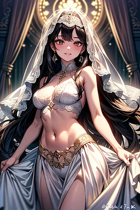 (masterpiece), highest quality, highest quality, Highly detailed CG Unity 8K wallpaper, original, High resolution, (Depth of the bounds written: 1.5), fidelity: 1.3, chest, bride portrait style, 1 girl, curtain, veil , bridal veil, Wedding dress, curtain, ...