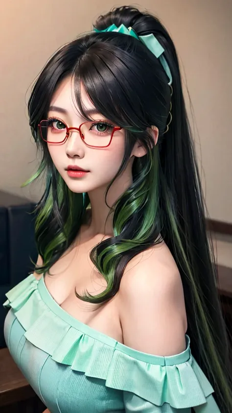 Close-up of a long-haired woman wearing a white dress,Off the shoulders， young cute korean face, Cute and natural anime face, cute thin face of girl with long hair and harsh eyes, korean girl, 10,000 cute Korean faces, beautiful korean woman, beautiful ani...