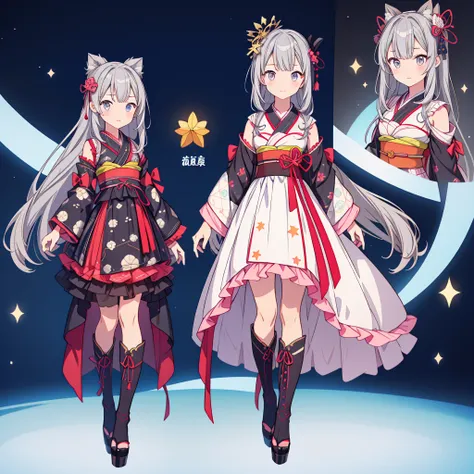 highest quality、８K,handsome face、vtuber-halfbody、A picture of the front straight towards the viewer、Star Fairy、Full body front portrait、front、1girl,highest quality、masterpiece、official art、Super detailed、super beautiful、Cute Star Fairy、Gray hair straight l...