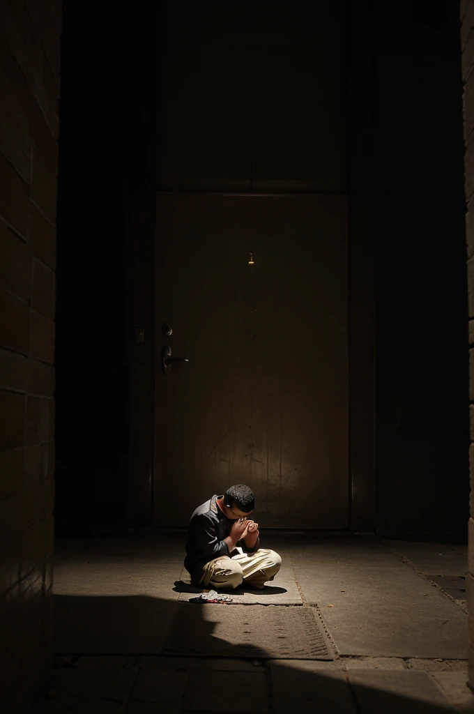 A muslim boy praying to allah in dark baground 