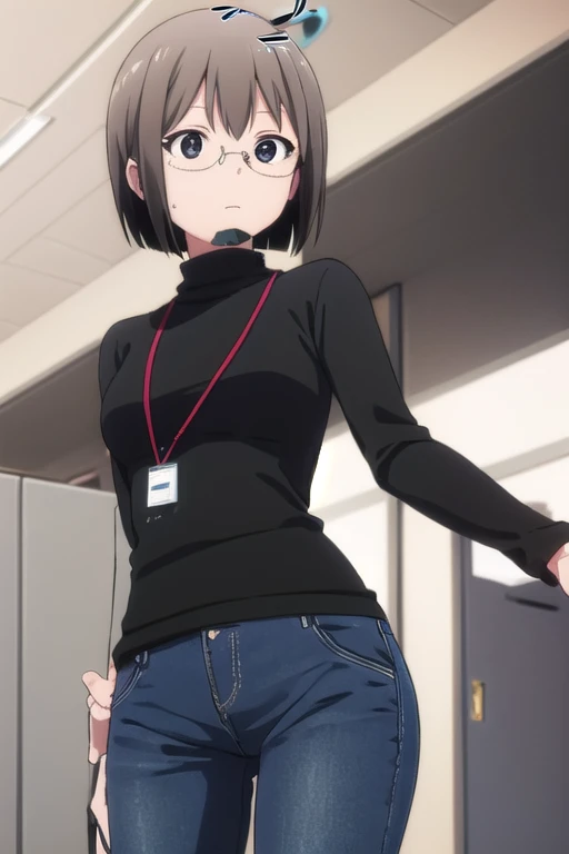 lucyyamagami, lucy yamagami, short hair, black hair, (black eyes:1.5), ahoge, glasses,
BREAK pants, sweater, turtleneck, id card, lanyard,
BREAK indoors, office,
BREAK looking at viewer, (cowboy shot:1.5),
BREAK (masterpiece:1.2), best quality, high resolu...