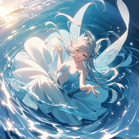 1girl dancing on the sea surface gracefully an beautiful like a fairy mermaid 