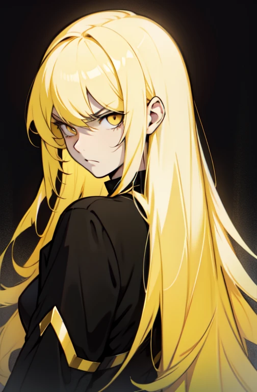 sad angry 1 pale skin very long black hair yellow hair eyes