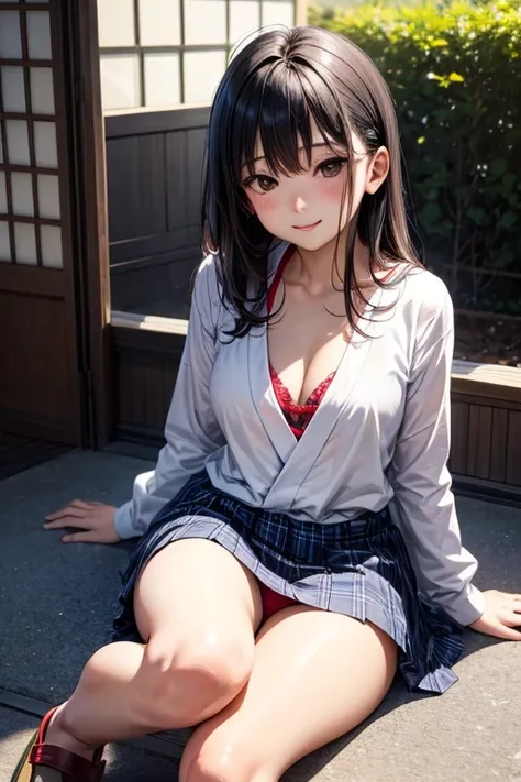 Asian woman in uniform sitting on the floor, Photo of high school girl posing, cute , Ayami koj ima, Japanese girl , Young beautiful girl gravure idol, wearing Japanese , Japanese , realistic young gravure idol, mayuri shiina, young gravure idol, young sen...