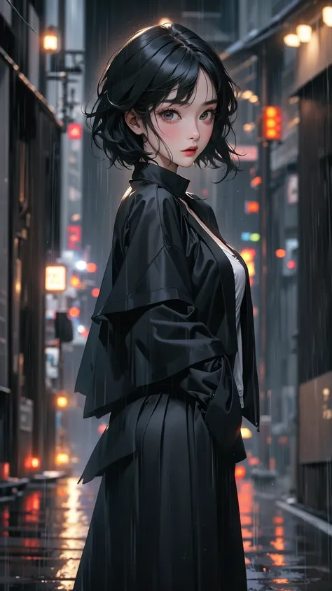 ((Highly detailed CG unit 8k wallpaper, masterpiece, High resolution, highest quality, highest qualityのリアルテクスチャスキン)), ((Hands in pockets pose:1.5, fashion model pose:1.2, A cool NY fashion girl influenced by nostalgic and inorganic mode fashion., detailed ...