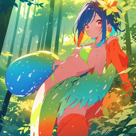 (best quality, vivid colors),deslumbrante.
## Generated prompt 1 girl, forest, striking, Chonmago, no sclera, high-cut bikini, high-contrast hair, (best quality, vivid colors), dazzling.