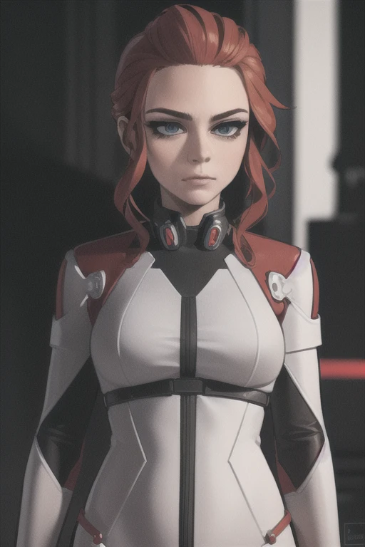 jesseC_soul3142, solo, 1girl, red hair, extradimensional suit, upper body, science fiction, cyberpunk,
