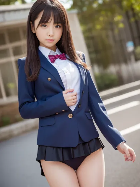 
(masterpiece, highest quality:1.4), award-winning portraits, 8K, 85mm, alone, beautiful face, delicate girl, , (dark navy blazer jacket), dark navy skirt, long sleeve, violaces, gardenia, grace, Sophisticated, cute, teen, looking at the viewer, 15 years o...