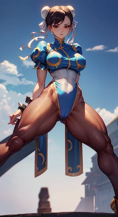 chun li,mulher sarada de top preto e short vermelho tirando foto, muscular Coxas, pernas fortes, em forma, foto fit, fit curvy physique, modelo fitness, pernas tonificadas, pernas grossas, legs and arms, Fit physique, corpo em forma, corpo forte, tiro no m...