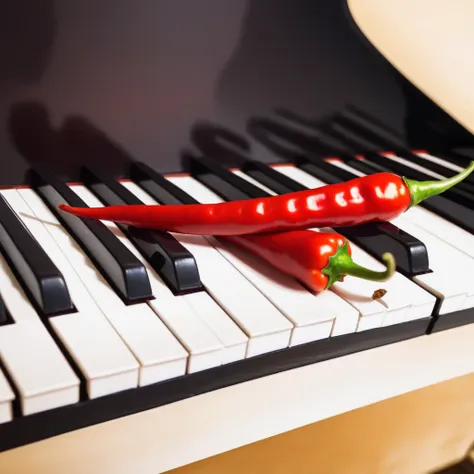 a red chili peper is piano in same time