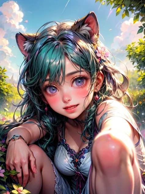 (best quality,realistic,8K,high resolution),(cute,sexy:wild cat),(beautiful detailed eyes,beautiful detailed lips),longeyelashes],female,cute,beautiful,attractive,girl,,innocent,charming,adorable,playful,happy,joyful,sweet),(anime,illustration),(colorful,v...