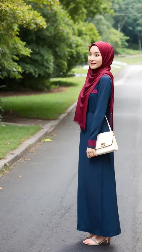 Beautiful women, 30 years old, malay, wearing hijab, long dress, long sleeve