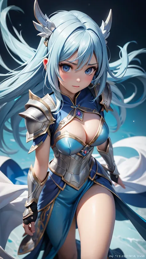 a close up of a woman in a silver and blue dress, chengwei pan on artstation, by Yang J, detailed fantasy art, stunning character art, fanart best artstation, epic exquisite character art, beautiful armor, extremely detailed artgerm, detailed digital anime...