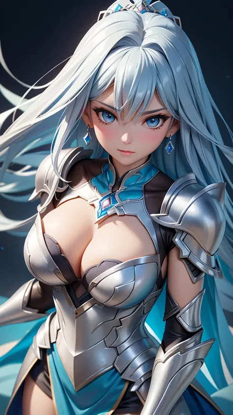 a close up of a woman in a silver and blue dress, chengwei pan on artstation, by Yang J, detailed fantasy art, stunning character art, fanart best artstation, epic exquisite character art, beautiful armor, extremely detailed artgerm, detailed digital anime...