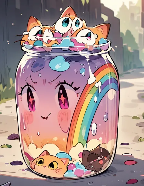 masterpiece, high res, detailed illustration, cute rainbow, star vs the forces of evil, blurry background