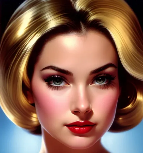 1970s,by Alberto Vargas,(Best quality, work of art), ultra-detailed and delicate portrait of a beautiful and timeless girl,noir woman, sultry eyes, closeup, style of Rolf Armstrong, light and shadow,charge of face,sexy face, beautifull nose, make different...