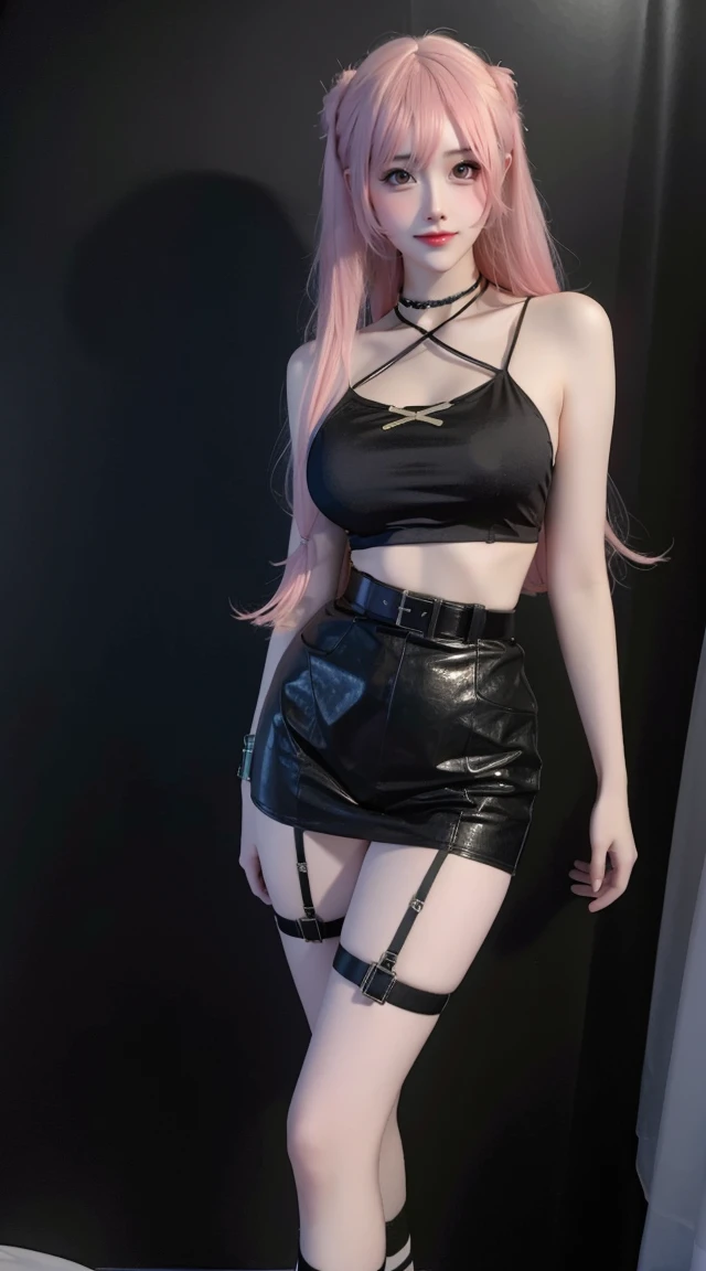 8K, hyper realisitc, tmasterpiece, Best quality at best, ultra - detailed, A high resolution, Random background, 1个Giant Breast Girl, (:1.5), Willow waist, Wide hips, knees, the night , s, choker necklace