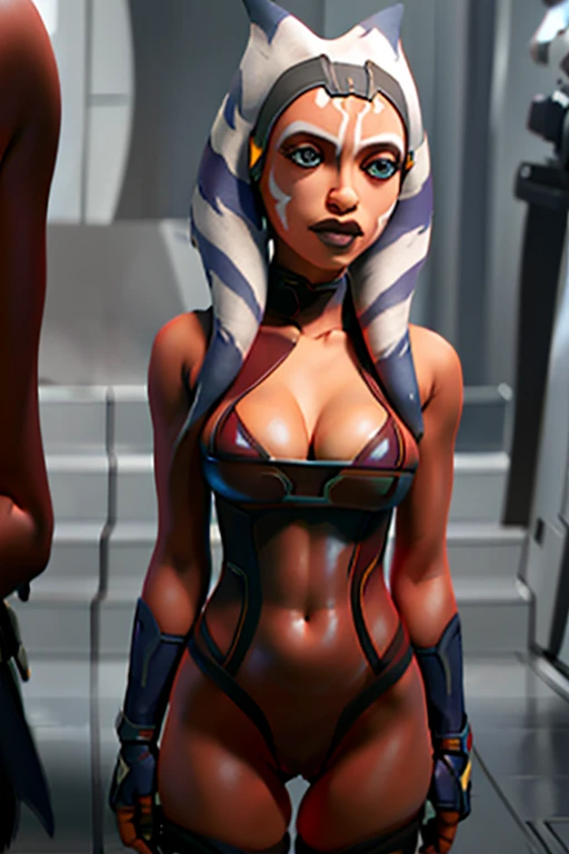 (8k, best quality, masterpiece:1.2), (realistic, photo-realistic:1.37), ultra-detailed, 1 ahsoka ,cute, solo, (huge breasts:1.5),(beautiful detailed eyes), (smile:1.2), (closed mouth), erotic pose, dancing, depth of field, dark intense shadows, sharp focus...