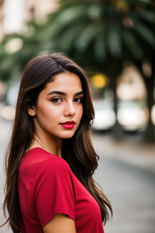 fotografia de uma mulher, (Facial expression), pele texturizada, long brown hair, shirt with jeans, sexy, makeup, paisagem Lisboa, perfect brown eyes, Suporte de 160 cores, filmado em ARRI ALEXA 65, Bokeh, sharp focus on the subject, filmado por Don McCull...