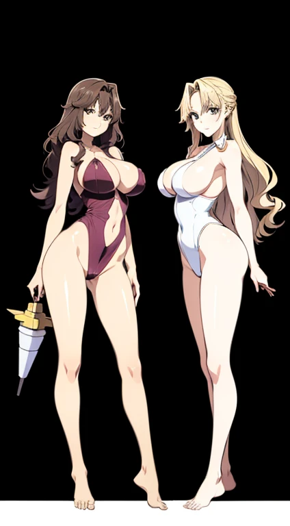 masterpiece,
 high quality,
 two robot girls,
 duo,
 brown hair,
 blonde hair,
 curly hair,
 hairstyle that suits you,
 ヘーゼルcolorの目,
 bust of medium size,,
 Both of them have their internal skeletons visible except for their faces.,
 sexy ,
 Everything exc...