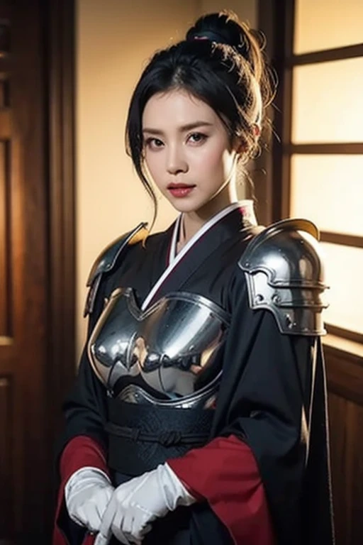 warrior,arms,armor,sword,alone,japanese armor,warrior,long hair,black hair,holding,knife,holding arms,topknot,looking at the viewer,cigarette,1 girl,hair ornaments,ponytail,sheath,black eye,holding sword,shoulder armor,Blood,male focus,Hairpin,kusazuri,she...