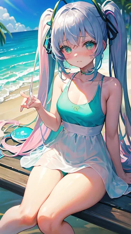 (rainbow colored hair, colorful hair, half silver、half pink hair: 1.2), ,long hair、(Cinematic digital artwork: 1.3), high quality, table top, Turquoise eyes、最high qualityの, Super detailed, figure, [4K digital art]!!、 Kyoto animation style, one woman, clavi...