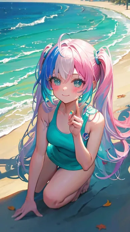 (rainbow colored hair, colorful hair, half silver、half pink hair: 1.2), ,long hair、(cinematic digital artwork: 1.3), high qualit...