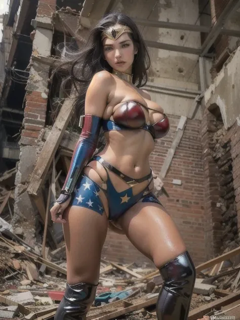 sexy teenage 18 year old wonder woman wearing the tape project bondage harness costume cameltoe pussy-thong pussy-wedgie

realistic skin detail
(nsfw)

masterpiece

dynamic theatrical lighting
rainstorm, stormclouds, pouring rain, puddles
very large breast...