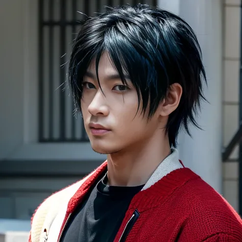 1 man, Japanese man, male, Asian eyes, muscular, broad shoulders, dragon,hairstyle Visual Kei style, hair Visual Kei, black mens shirt and black pants, ultra detailed face, hyperrealistic, realistic representation, 30 years old, age 30 years