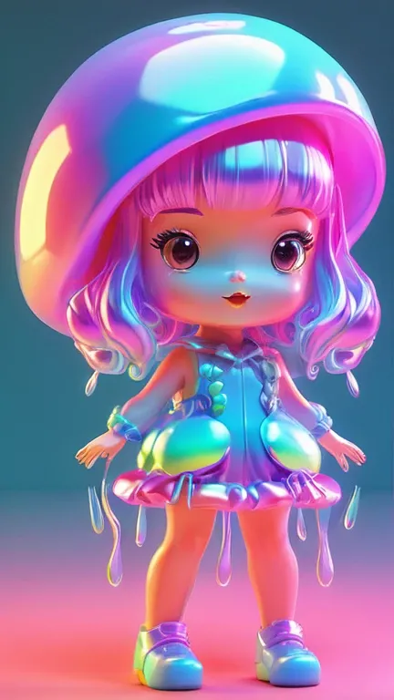 holographic,3d toy jellyfish girl,jellyfish,chibi,translucent,kawaii,Bauhaus,rich and colorful,Great lighting,3d,The art of math,Super details,Borderless,C4D,octane rendering,mixer,HD,whole body,