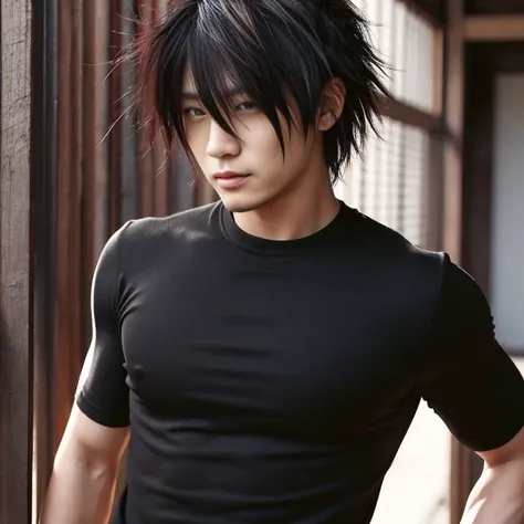 1 man, Japanese man, male, Asian eyes, muscular, broad shoulders, dragon,hairstyle Visual Kei style, hair Visual Kei, black mens shirt and black pants, ultra detailed face, hyperrealistic, realistic representation, 30 years old, ,age 30 years, Blonde hair,...