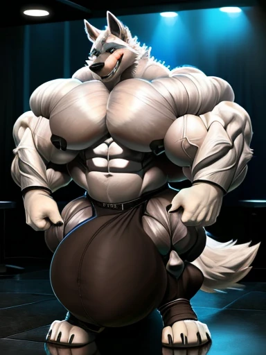 4k, high resolution, best quality, perfect lightning, perfect shadows, solo, anthro, young, boy, wolf, furry body, (fluffy mane:1.2), fluffy tail, male, adult, (bulky, thick muscles, huge muscles, hyper muscles:2.0), (thick biceps, veiny biceps, big broad ...