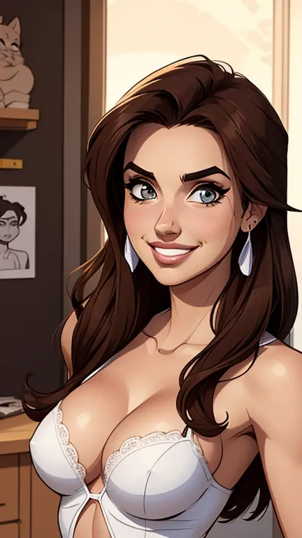 (estilo de desenho animado:1.2), Desenhos de (Penelope Cruz jovem ), Sorriso, olhos perfeitos, rosto detalhado, fundo branco, pose divertida, olhar sedutor,Corpo inteiro , beautiful medium breasts and wonderful body cartoon style digital illustration. mulh...