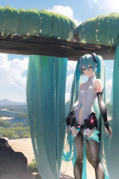 Hatsune Miku  obra de arte, Excelente, Solteira, 1 pessoa, feminina, juventude, adolescente, magra, emagrecimento, Hatsune Miku Vocaloid  linda, cabelo prateado, cabelo longo, pupilas cinzentas, bola flutuante de luz, white manto, manto, relaxar, fundo det...