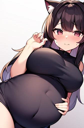 pregnant with many girls, Have cat ears,Pregnant, childbirth, work、A belly so huge that it can&#39;t exist in reality、Belly on the verge of bursting、Looks very painful、small face、Giant belly、Big belly、、masterpiece、embarrassed look、Are fat、Belly bigger than...