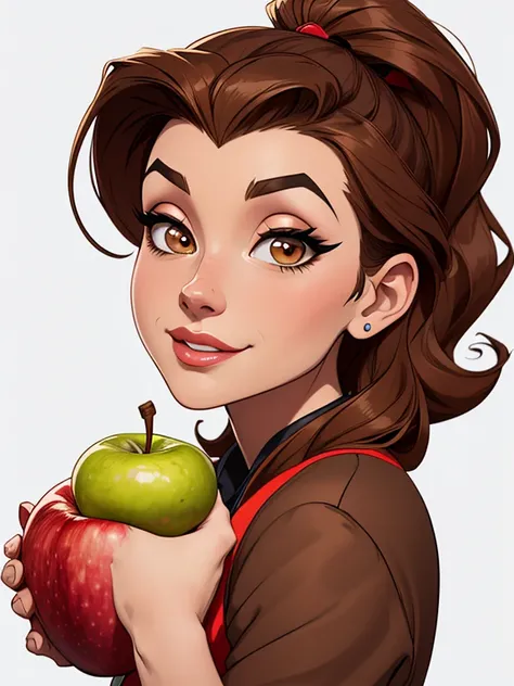 Cartoon style digital illustration Artline drawing white background portrait style image character from Beauty and the Beast. Bela:Physicist: Beautiful cartoon style digital illustration young woman with long brown hair and expressive brown eyes. Ela tem u...