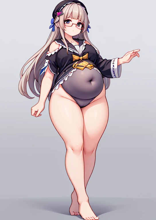 (masterpiece, best quality, highly detailed), 1girls, big belly, blurry background, huge belly, art by kipteitei, round belly, chubby, curvy, simple_background, gradient_background, belly grab, enormous belly, fat belly, thicc, bigger belly, really big bel...