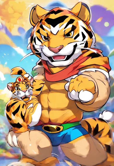 tiger mask、professional wrestler、Tiger mask、Leopard Print Cape、Deformation、human、Little Tiger、cute、2 heads