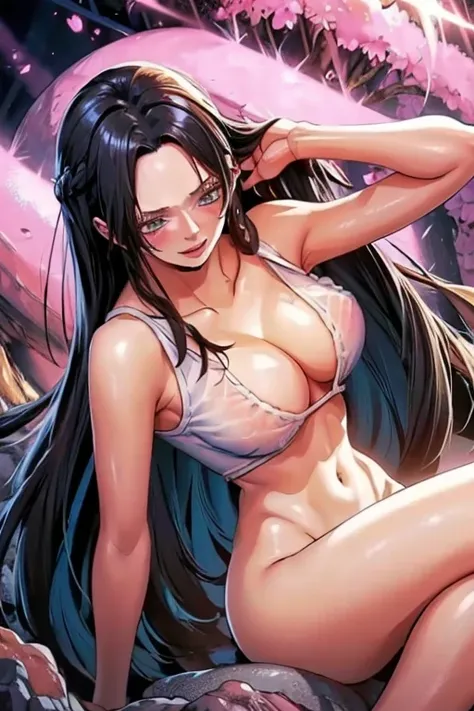 (((masterpiece))), (((best quality))), ((ultra-detailed)), (highly detailed CG illustration), Boa Hancock, (nsfw:1.4), (masterpiece:1.5), Detailed Photo, Sexy, (Best Quality: 1.4), (1girl), Beautiful Face, (Black Hair, long Hair: 1.3), Beautiful Hairstyle,...