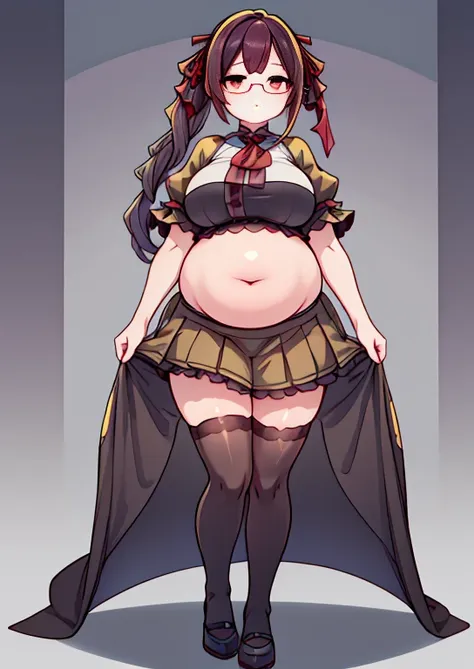 (masterpiece, best quality, highly detailed), 1girls, big belly, blurry background, huge belly, art by kipteitei, round belly, c...